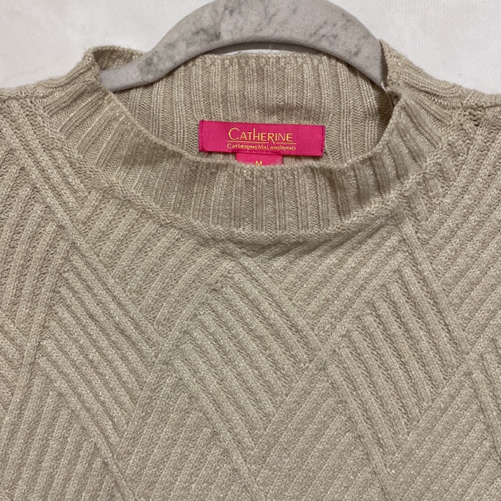 Light Brown / Cream Diamond Pattern Balloon Sleeve Sweater - Picture 3 of 7